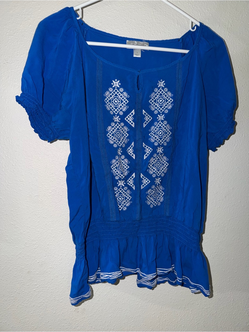 Dress Barn Royal Blue Embroidered Peasant Blouse - Picture 3 of 6